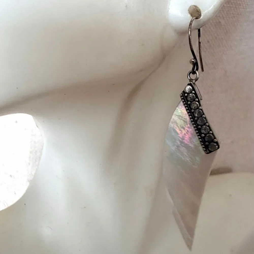 Sterling Silver Mother of Pearl Marquise Dangle Earrings